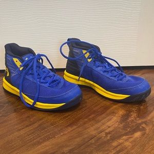 Under Armour Blue and Yellow Boys Basketball Shoe